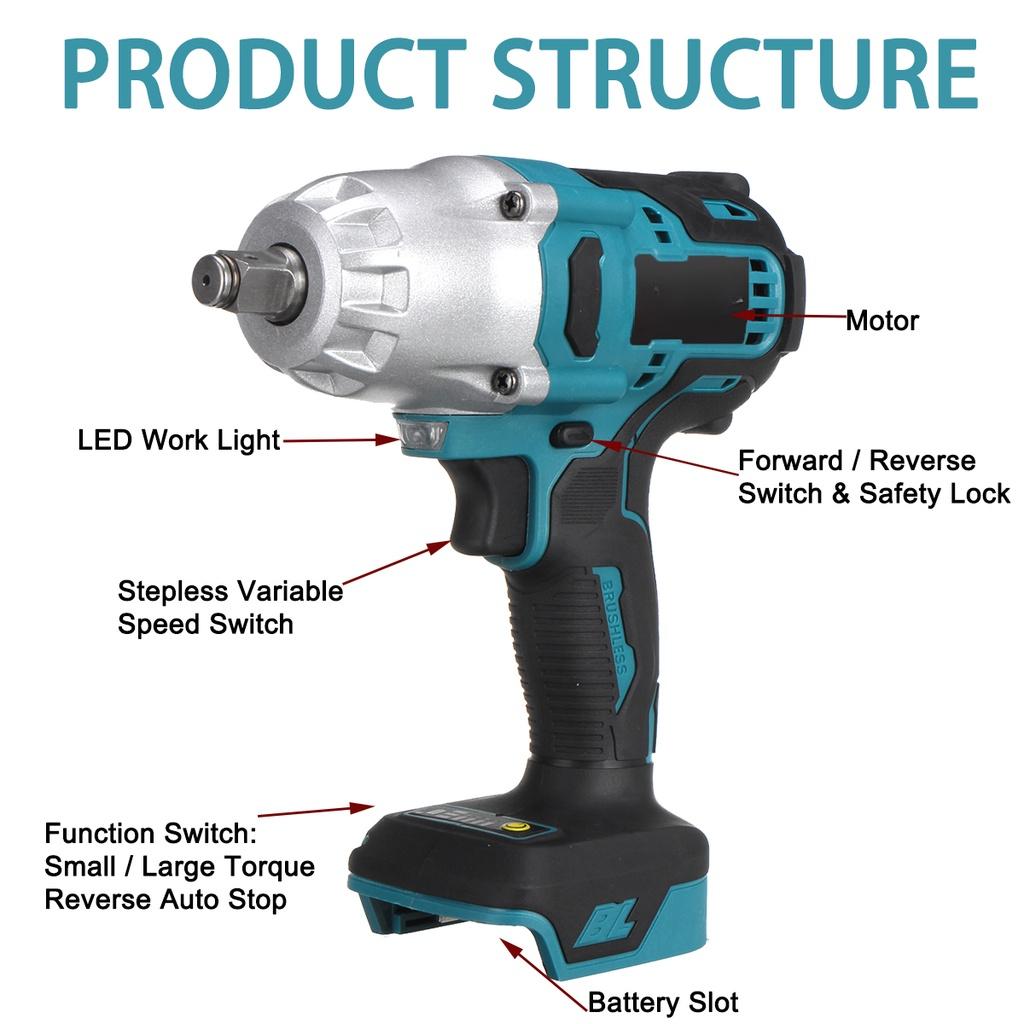 1000N.M High Torque Brushless Cordless Electric Impact Wrench 588VF Rechargeable Wrench Power Tools With 22980mAh Battery