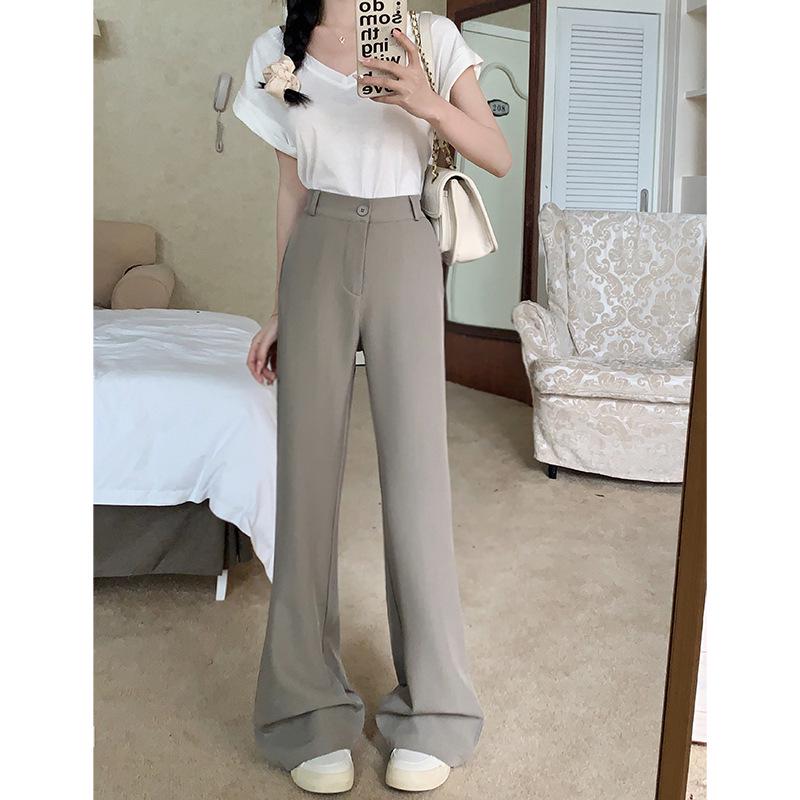 

2026 Spring Women s Slimming Micro-Flare Casual Pants with Elastic Waist and Drape Design Medium легкие хаки