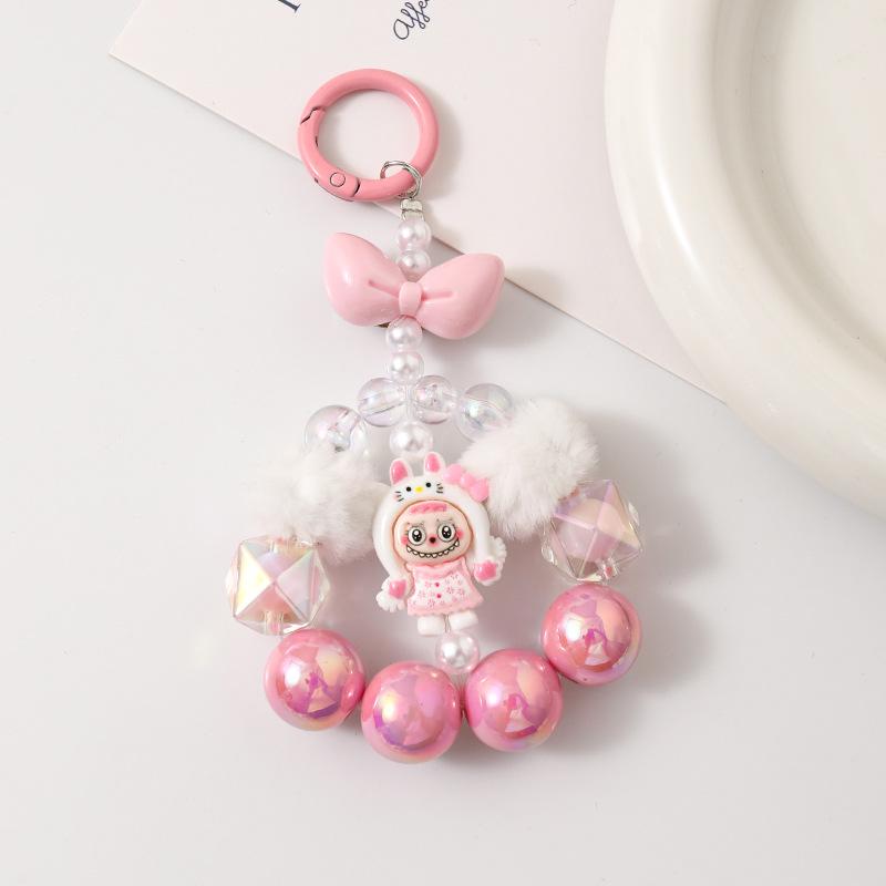 Cartoon Girl Heart Fun Handmade Beaded Acrylic Non Dropping Paint Phone Chain Grabber Doll Keychain Bag Hanging Decoration