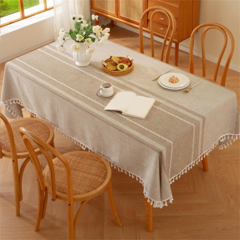 Table Runner With Fringe Long Natural Tassels Table Cover Washable Poly Cotton Tablecloth For Family Gatherings