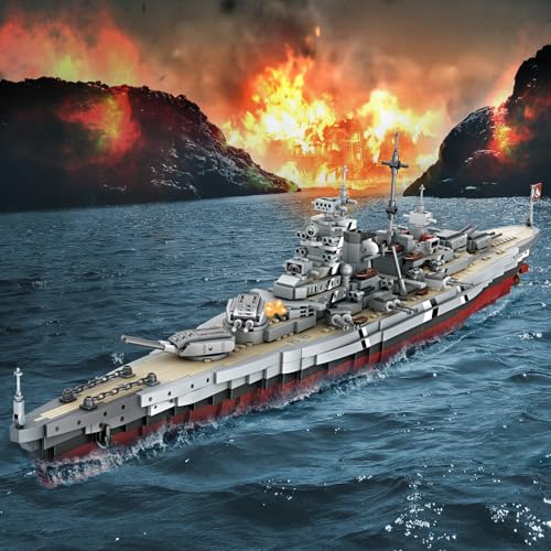JMBricklayer Schlachtschiff Baustein Set 60006, Konstruktionsspielzeug für Erwachsene, Zweiter Weltkrieg Bismarck Marine Kriegsschiff Modell, Militärische Bausteine, Ass