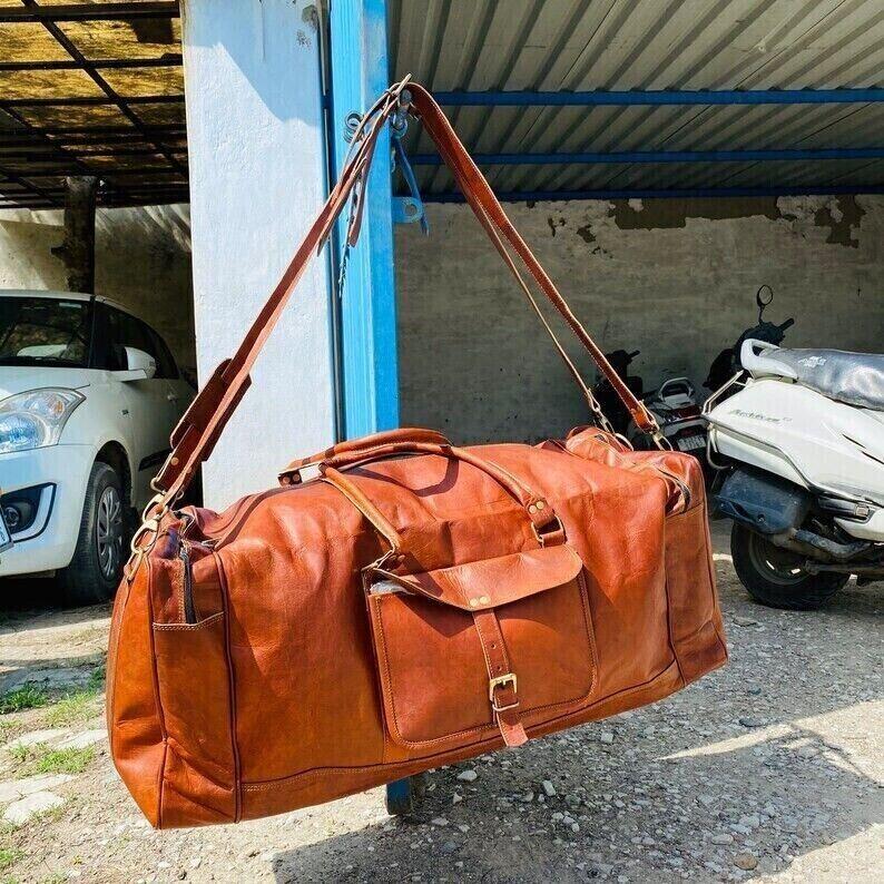 Men's Gym Goat Leather Luggage Travel Genuine Vintage Duffle Bag