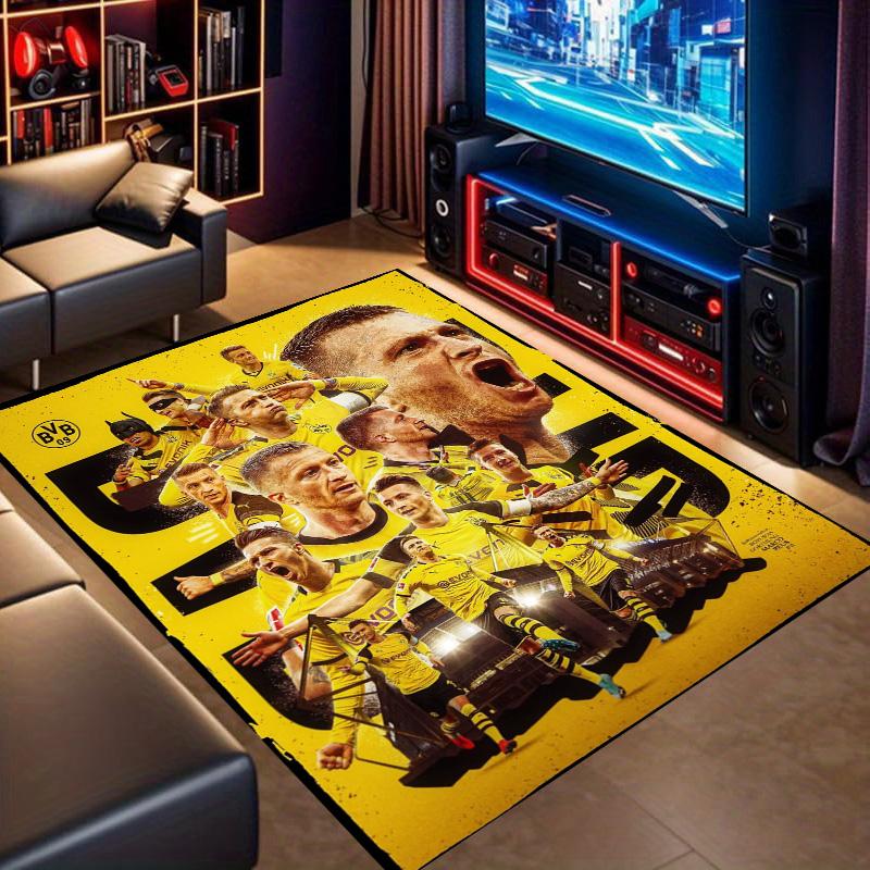 Tappeto Stampato Collage Giocatori Calcio Dortmund Antiscivolo Rettangolare Tappetino per Pavimento Fan Calcio Stanza dei Giochi Decorazione per la Casa