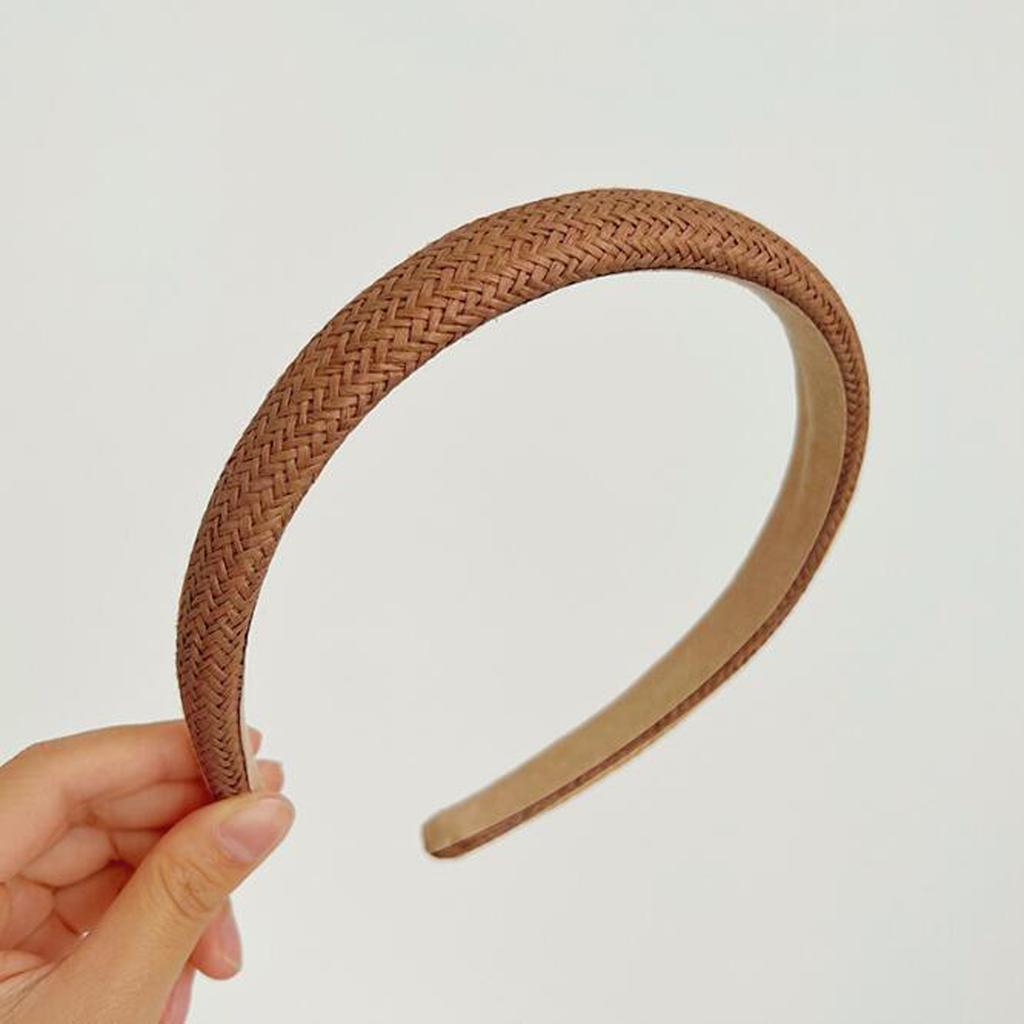 PROLY New Fashion Hairband For Women Narrow Side Headband Solid Color Handmade Straw Weaving Turban Casual Summer Headwear