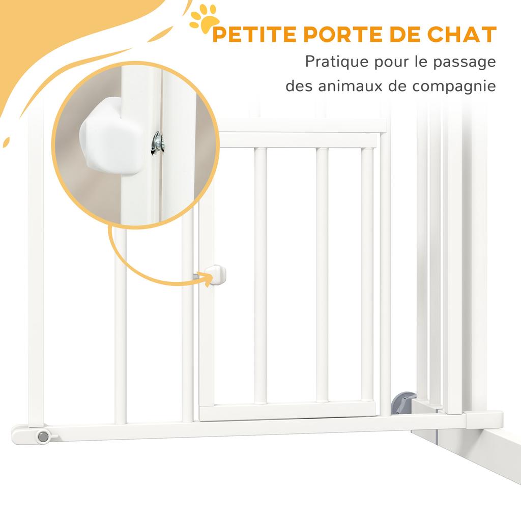 Pressure Fit Stair Gate, Dog Gate W/ Small Cat Door, Auto Closing System, Double Locking Openings, 74-80cm - White