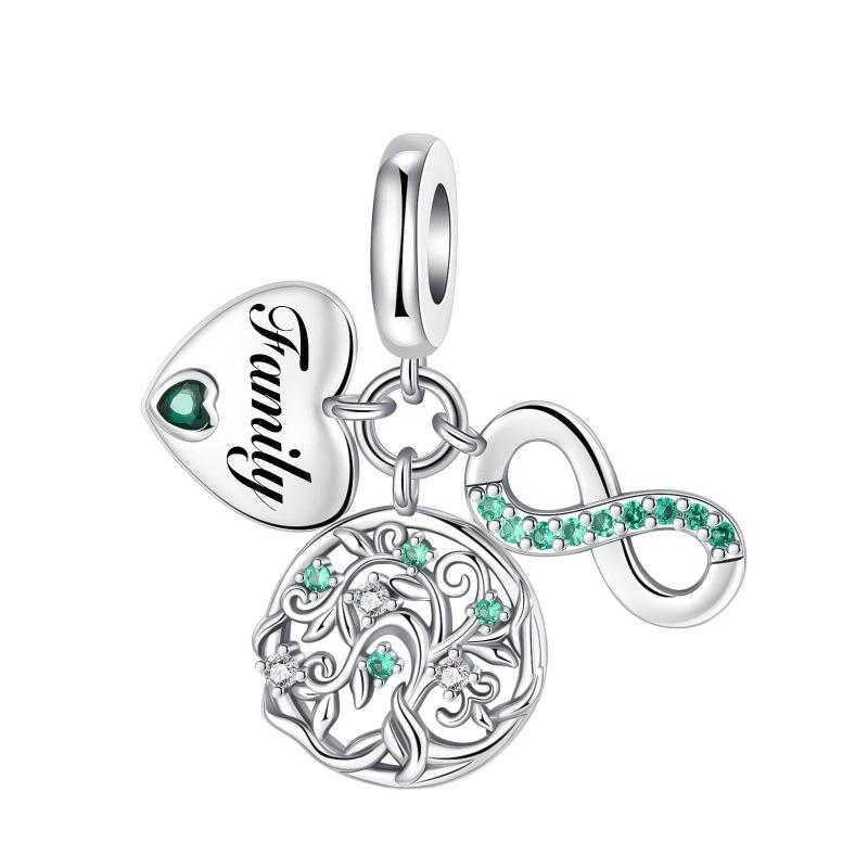 Sparkling Birthstone Charms Copper Heart Key Birthday Pendant Fit Original Necklace Bracelet Women Jewelry Diy Gift