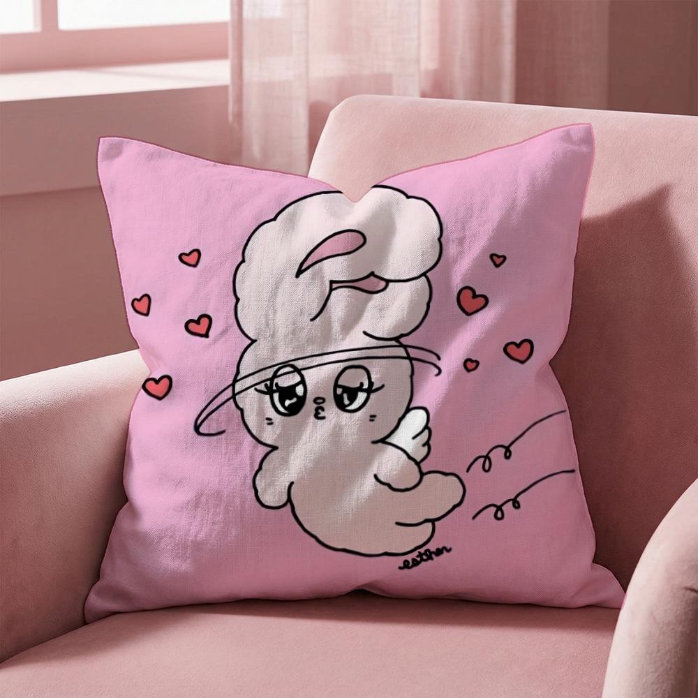 Cute E-Esther Bunny Pink Cushion Cover Multi-Scene Pillow Cover for Home & Car - Reversible, Soft & Durable for Daily Use
