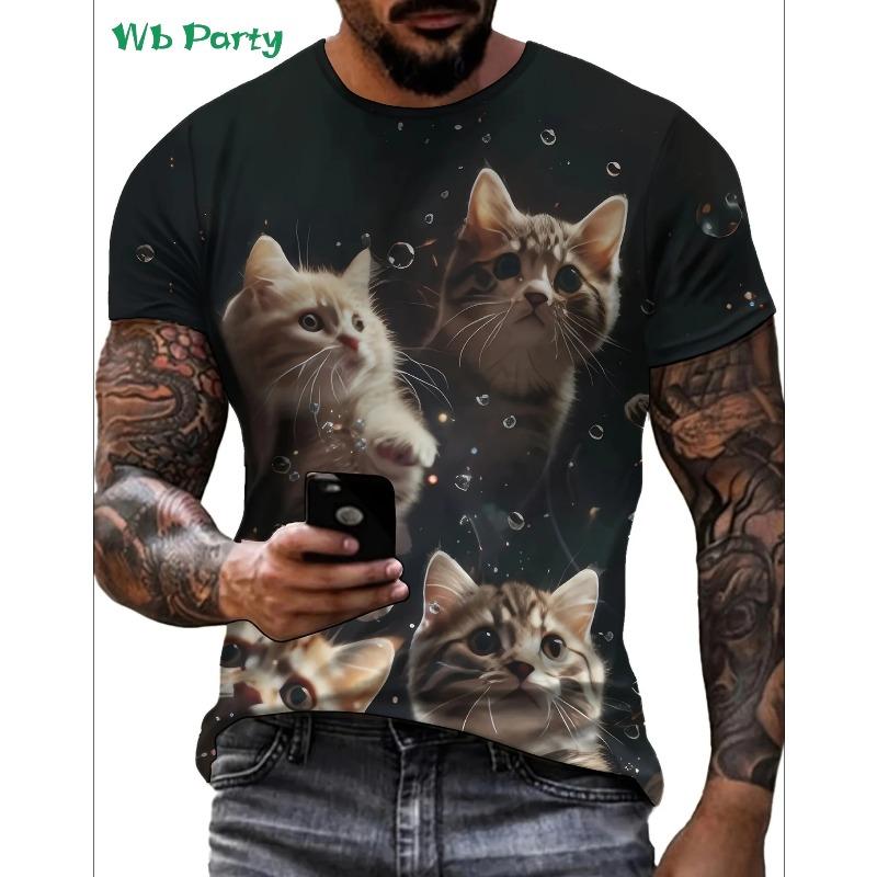 Nuova T-shirt con Stampa Gatto 3D Estate Outdoor Uomo Manica Corta Moda Girocollo Top Uomo Casual Oversize Abbigliamento Uomo