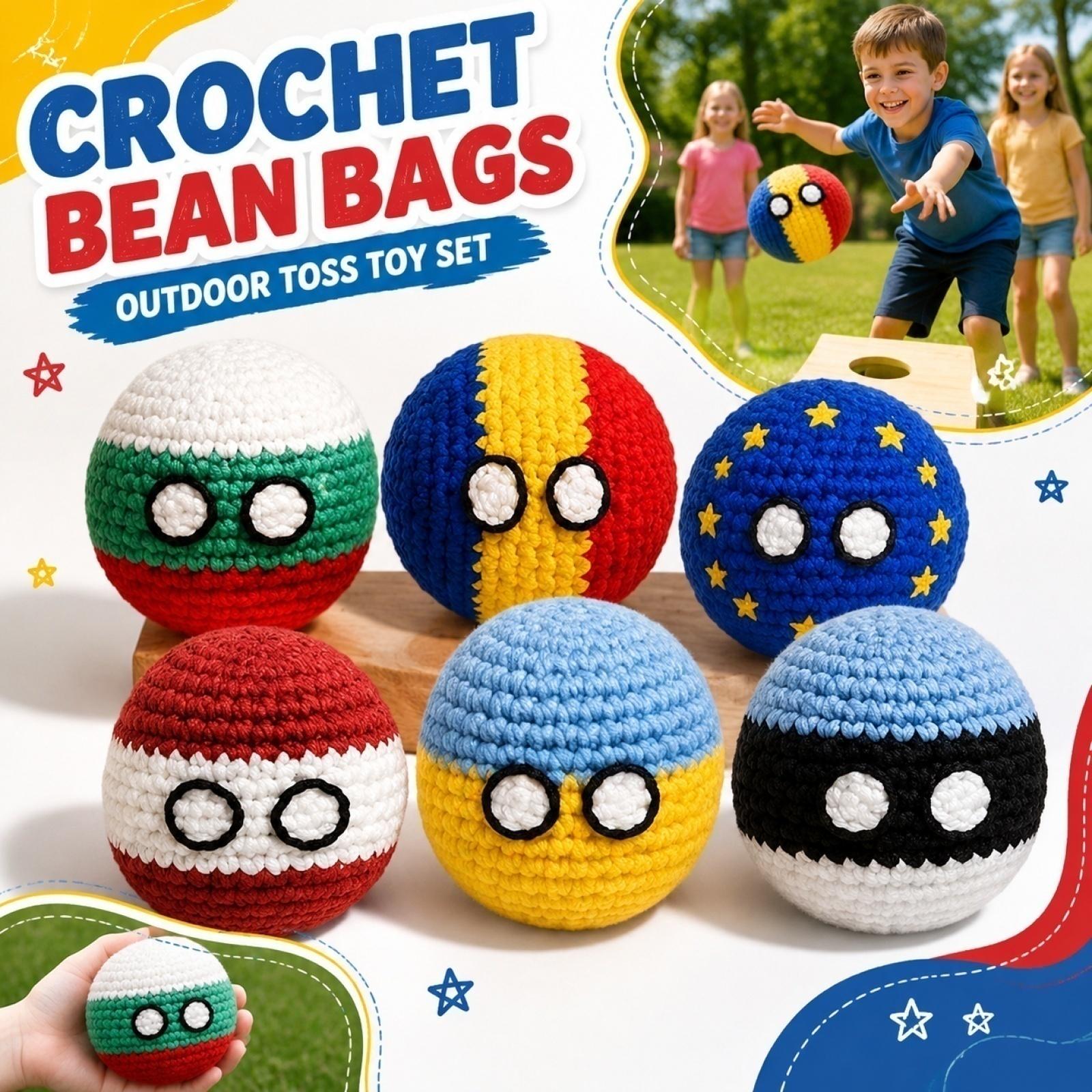 Outdoor Bean Bag Toss Game Set 6 Pieces Crochet Style Soft Filled Balls for Yard Lawn Backyard Activities and Family Fun One Size