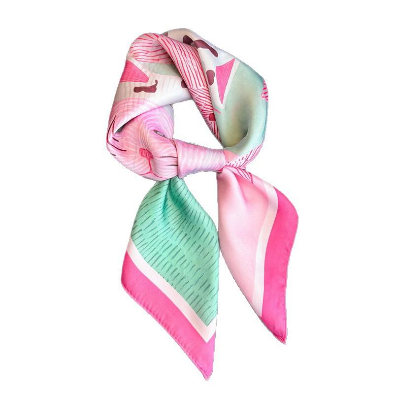 Color cute cat simulation silk printing silk scarf square scarf high-end shawl sunscreen neck small square scarf headscarf female