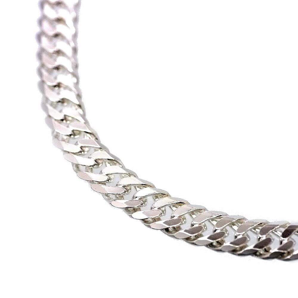 Silver One 925 Sterling Silver Double Curb Chain Necklace for Size C2 Double Curb 8mm 55cm Italian-Made Men, [White Silver, 6-Sided Chain, Wide, 2.5mm