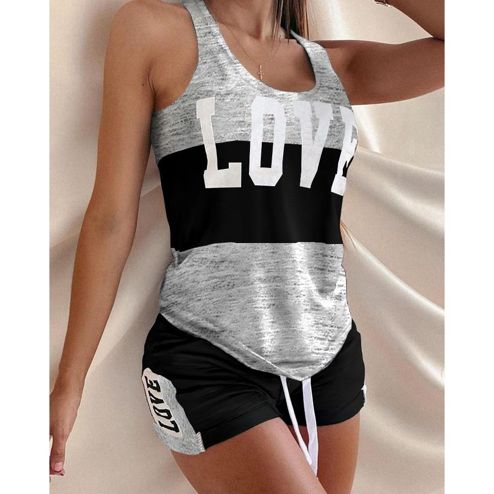 

Женские модные повседневные пижамные шорты с буквенным дизайном, комплекты из 2 предметов XXL