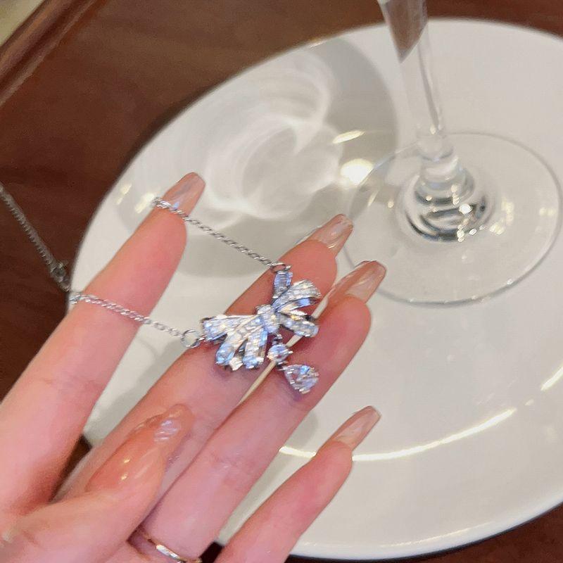 Fairy Tears! Micro-inlaid zircon exquisite bow water drop necklace female light luxury niche design high-end neck chain