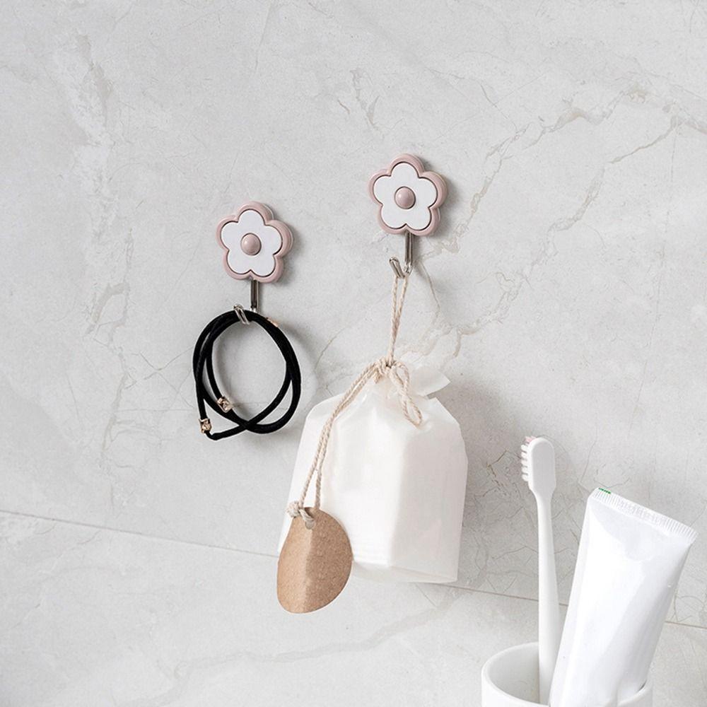 3Pcs Plastic Key Holder Wall-Mounted Wall Hangers Creative Cute Flower Utility Hooks Bathroom