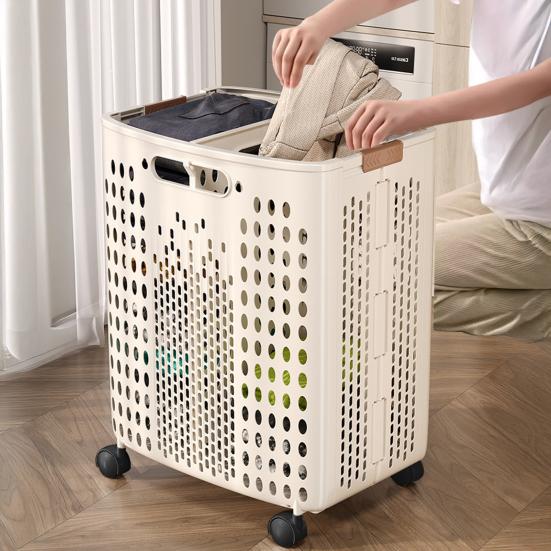 Yousheng Clothes Laundry Basket with Wheels Large Capacity Foldable Design Wheeled Hamper Storage Basket with Handle