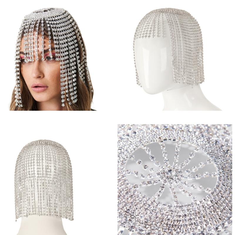 Glitzernde Strass-Kopfkette Hut für Nachtclub Maskerade-Party Haarkette Karneval Kopfschmuck Formeller Haarschmuck