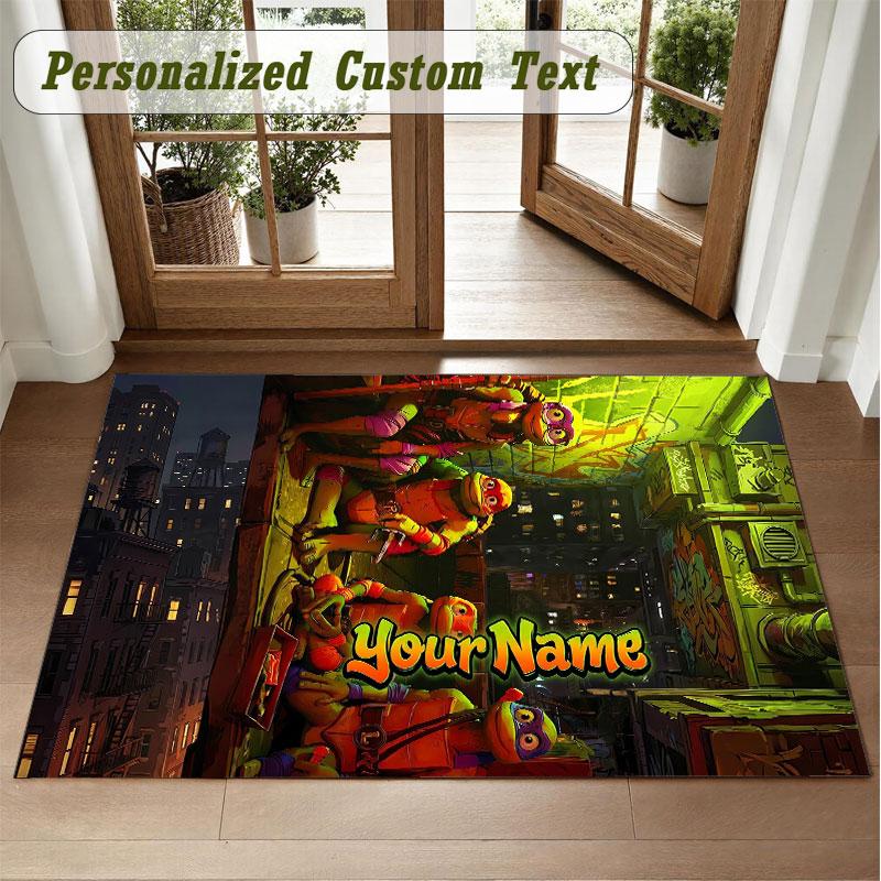 Crystal Velvet Square Rug Custom NameTeenage Mutant Ninja Turtles Pattern Non Slip Home Floor Decor Rug