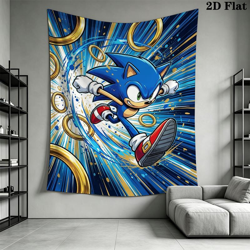 Sonic the Hedgehog Wall Tapestry Aesthetic Wall Hanging Printed Fabric Blanket Decorative Tapestries for Bedroom Living Room Home Decor