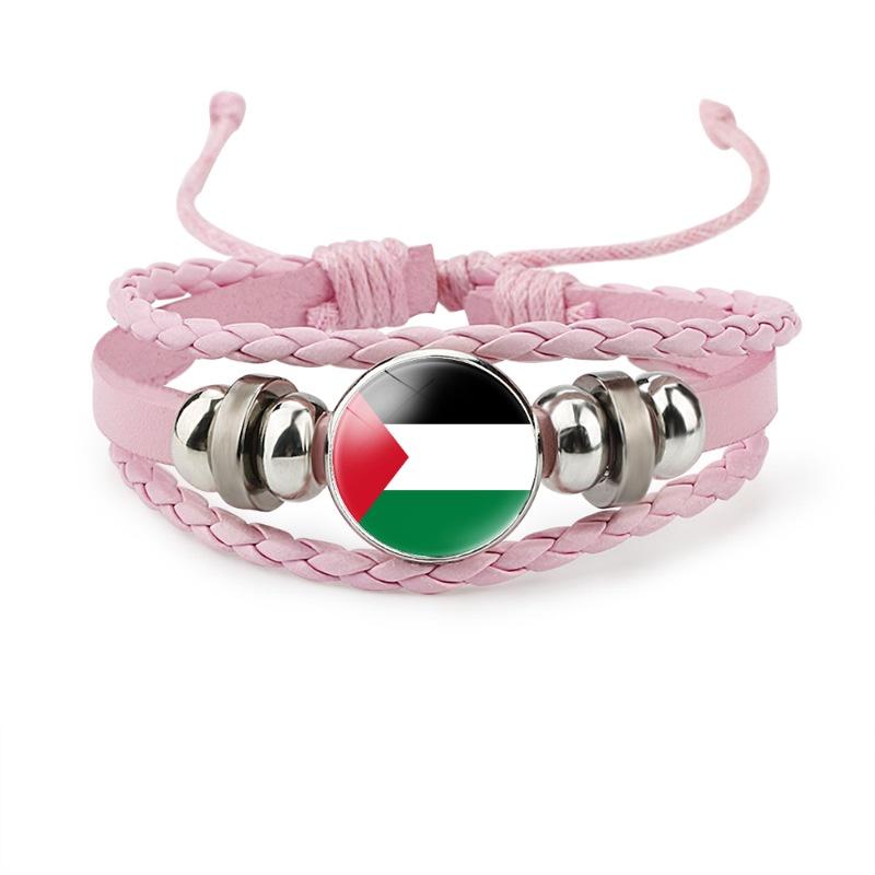 Palestinian Flag Design Gemstone Multi-layer Leather Bracelet Handcrafted Leather Rope Wristband Wholesale