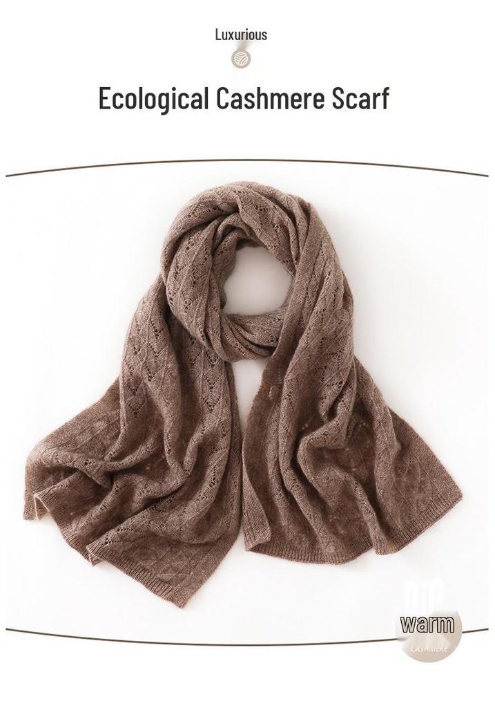 Cashmere 2025 Women's Solid Color Knitted Scarf Shawl – Hollowed-out Neck Protection for Autumn/Winter.