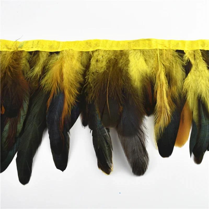 1Meter Rooster Feathers Trim Tassel Fringe On Tape Chicken Pheasant Cock Feather for Clothes Ribbon Sewing DIY Decoration Decor
