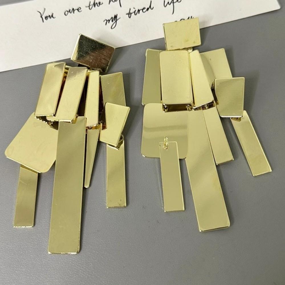 Elegant Exaggerated Ear Studs Zinc Zinc Alloy Square Tassels Eardrops Big Golden Dangle Earrings Girls