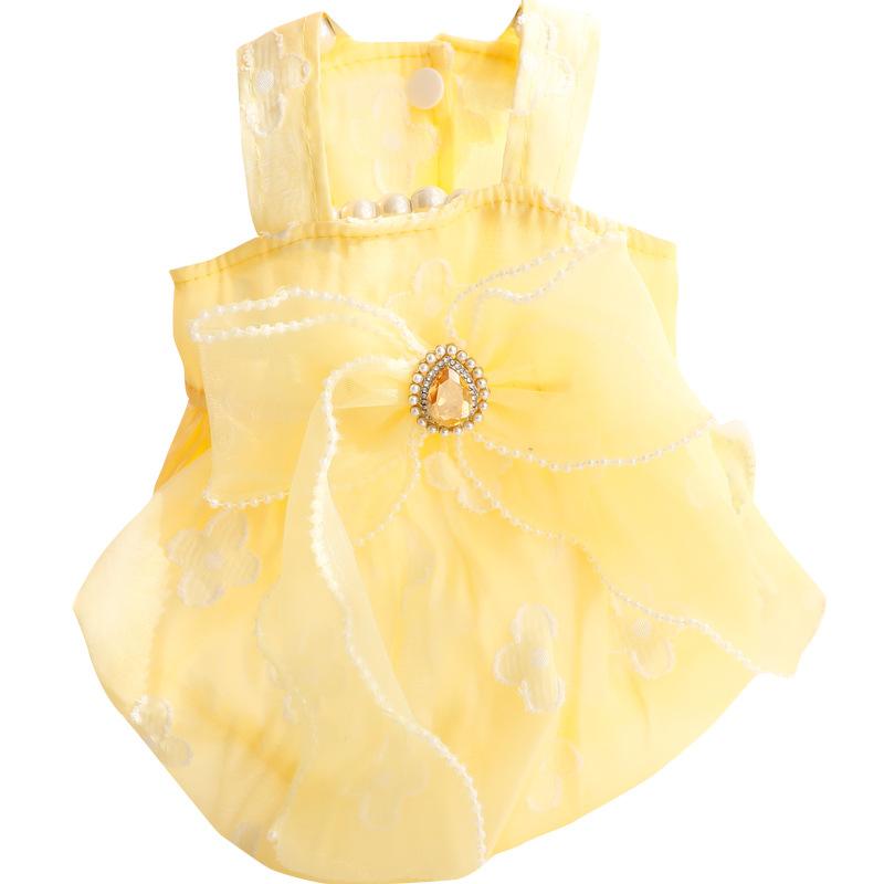 Yellow Bubble Skirt Dog Clothes Puppy Mesh Bow Cute Dress Small Dogs Clothing Cat Spring Summer Thin Fashion Girl Pet Products