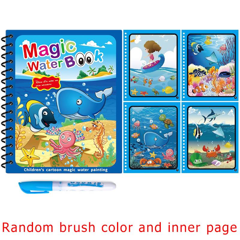 1 Set Sihirli Su Boyama Kitabı Renkli Montessori Tekrar Kullanılabilir Boyama Kitabı Su Fırçası ile Doğum Günü Festivali Grafiti Hediyesi ZYF