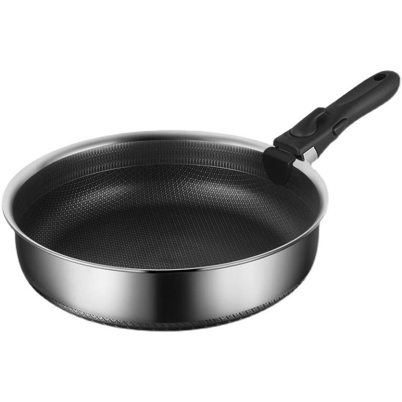 

Factory Wholesale Non Stick Honeycomb Frying Pan 316 Triply Stainless Steel Fry Pan With Detachable Handle 28cm