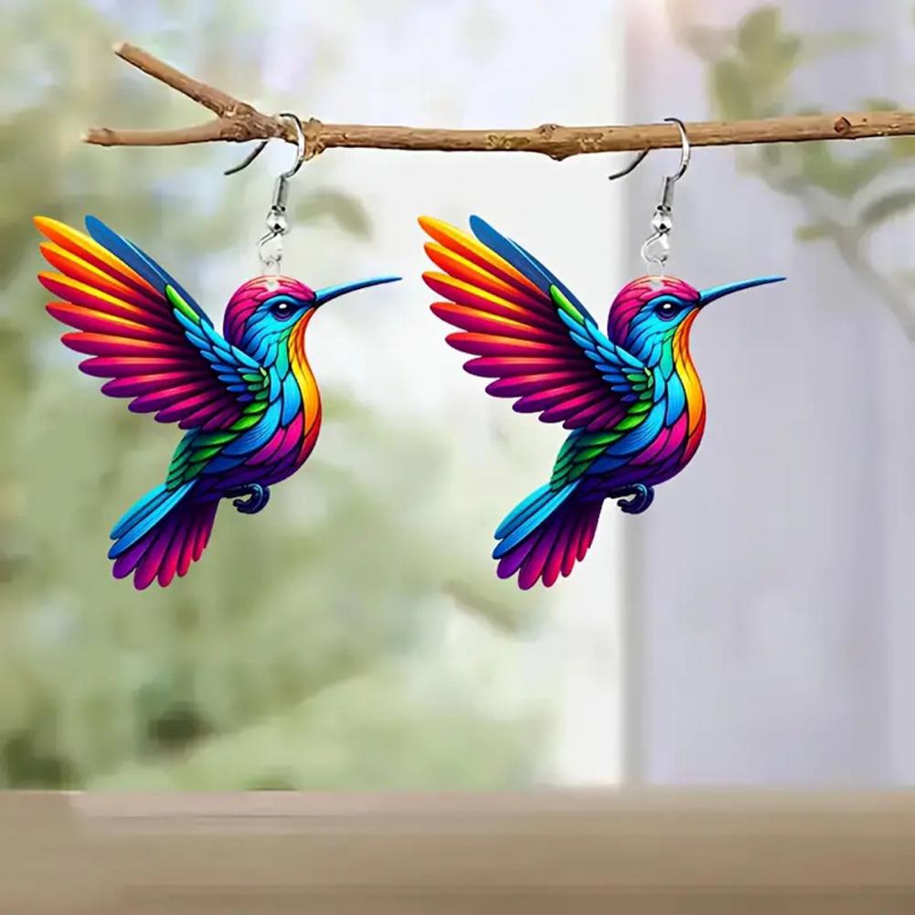 Drop Earrings Acrylic Colorful Bird Earrings 2d Hummingbird Dangle Jewelry Women’s Hook Drop Accessories Dangle Earrings