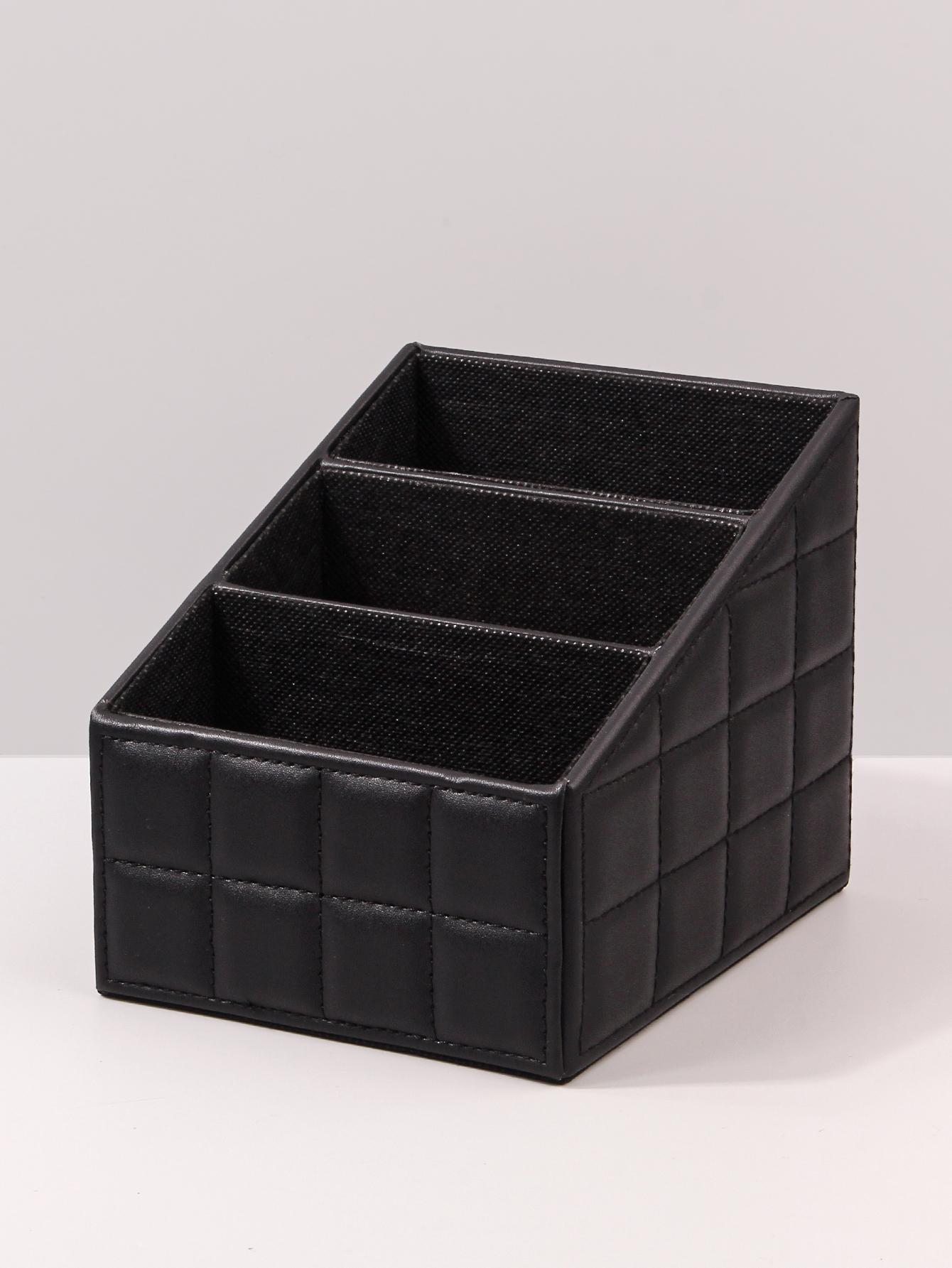 

Large capacity PU makeup brush storage box High-end dresser Office stationery storage box stepped three-layer storage tools чорний