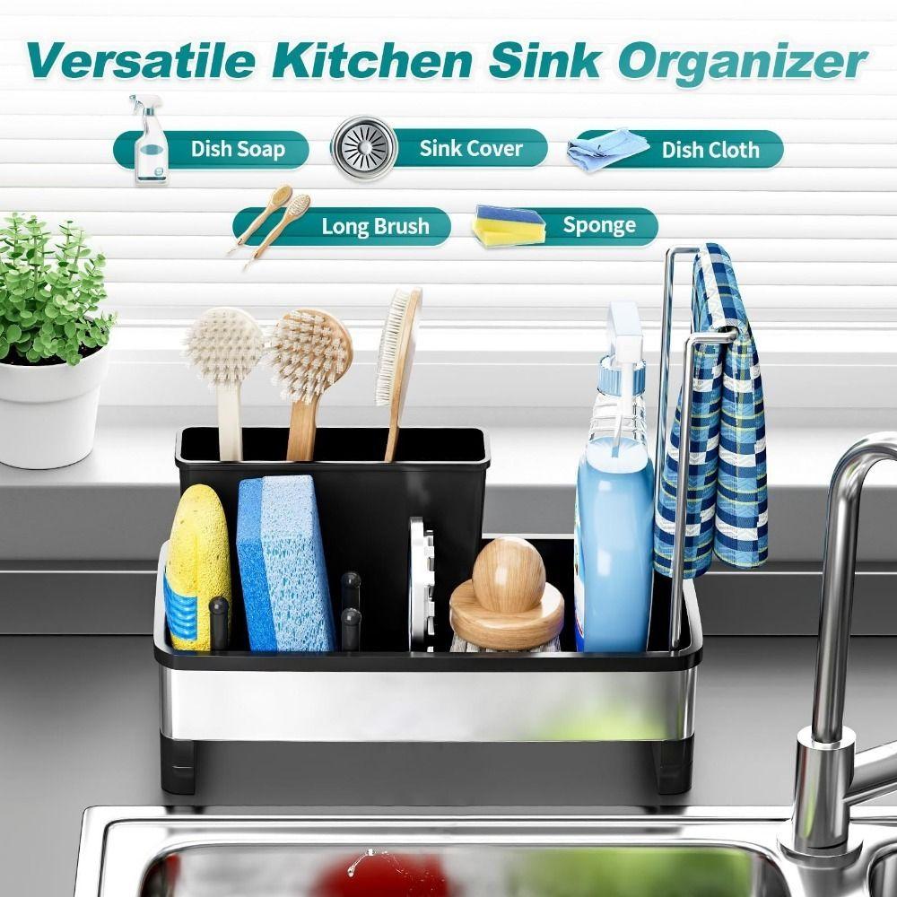 Self-draining Sponge Drain Rack Stainless Steel Sink Shelf Soap Sponge Holder  for Kitchen