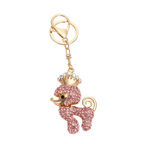 

Keychain Pendant Sparkling Rhinestones Inlaid Crown Poodle Design Key Holder with Zinc Alloy Lobster Clasp Lightweight Car Bag Accessory рожевий