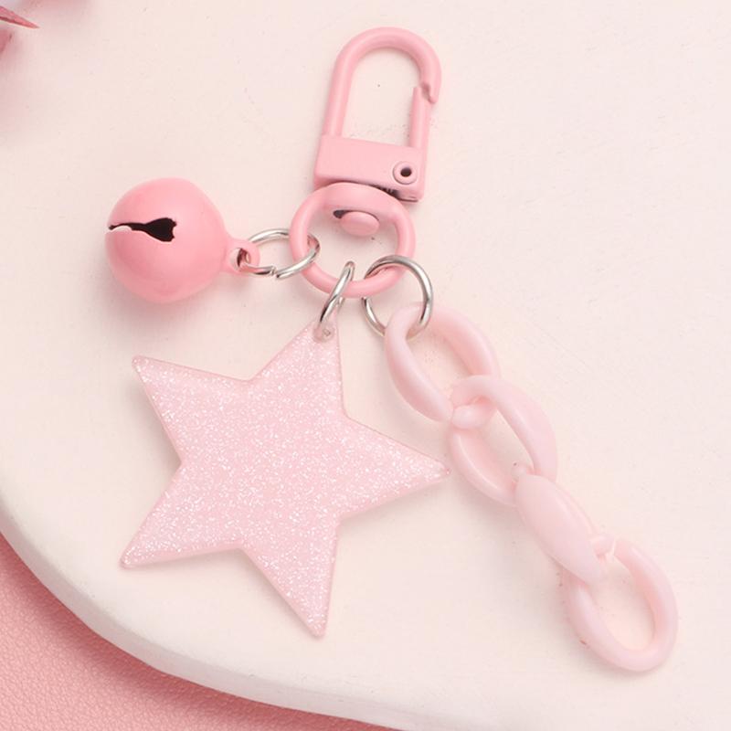 Glitter Stars Acrylic Keychain Bell Pendant Keyring For Girls Backpack Charm Headphone Case Accessory Creative Friendship Gifts
