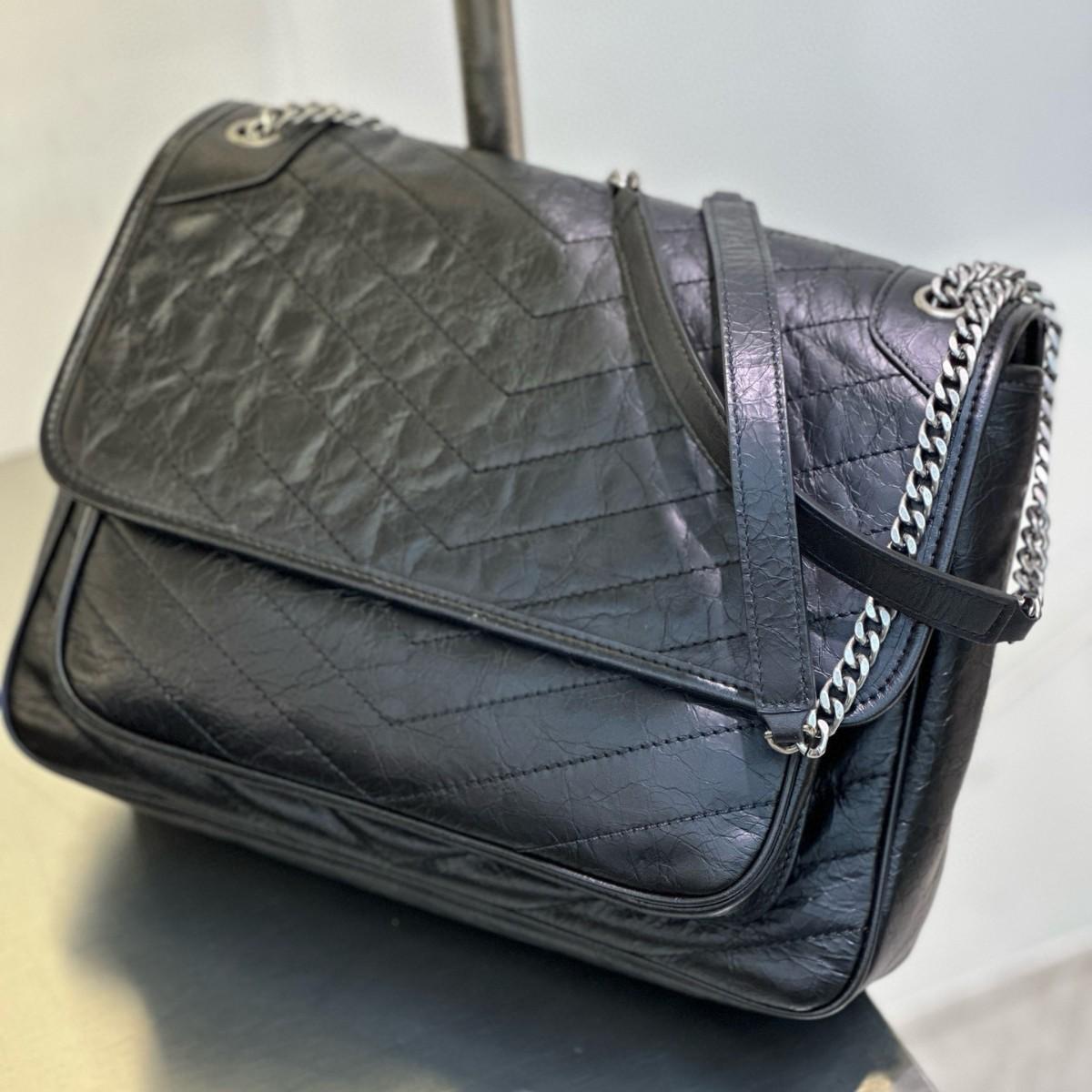 

Новая сумка-почтальон из коровьей кожи Poplar Forest Niki, большая вместимость, модная сумка на одно плечо с цепочкой через подмышку 31x11x25cm чёрный