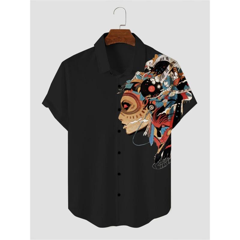 

Мужская рубашка с короткими рукавами и принтом в цыганском стиле, повседневная, гавайская, пляжная, красивые мужские топы, свободная мужская рубашка большого размера 3XL