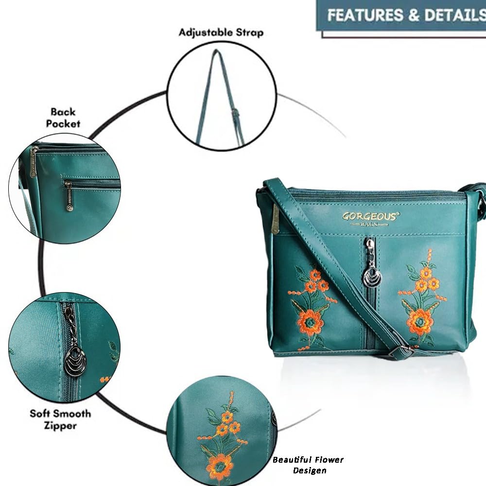 RSINC Cross Body Bag | Structured Shoulder Bag | Faux Leather Casual Flower Print Crossbody Daytrip Shoulder Women Sling Bag |  Z Green Green Bag