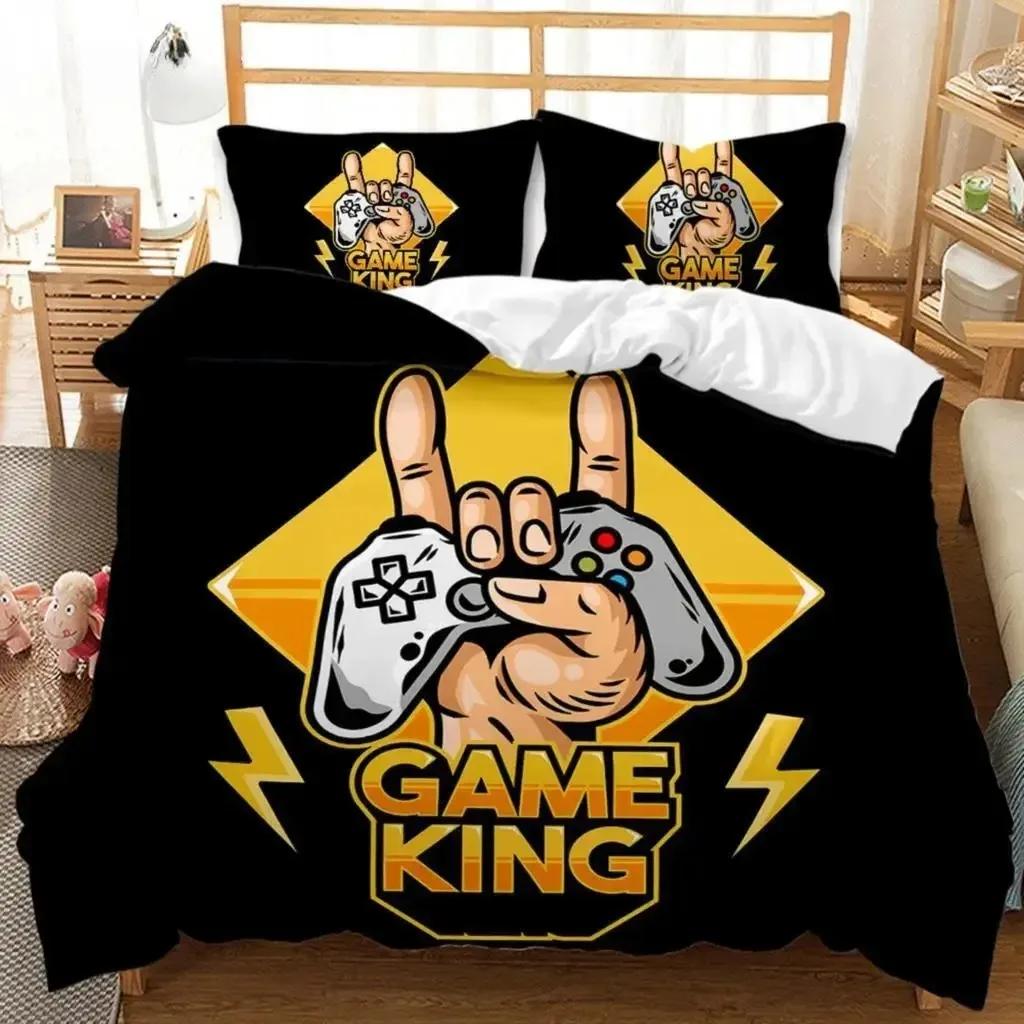 Gaming Duvet Cover Set Sugar Skull Gamer Bedding Spider Web Halloween Polyester Duvet Cover Kids Juvenile Hand Skeleton Gamepad