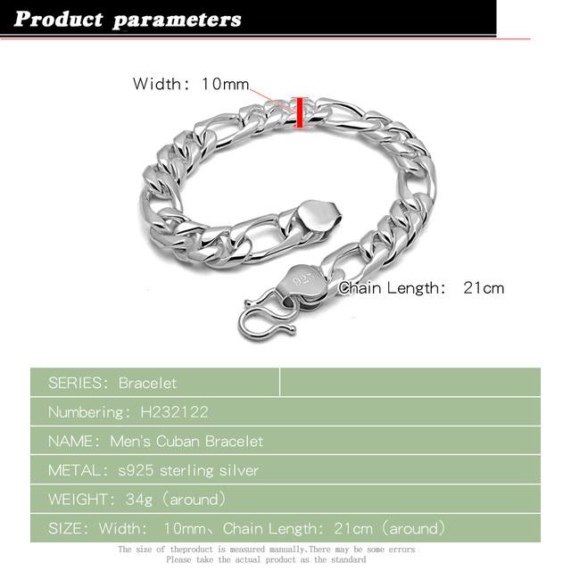 

Модный мужской браслет-цепочка из 100% стерлингового серебра 925 пробы, 8 дюймов, 8/10 мм, мужской простой браслет в стиле панк, ручные цепные украшения