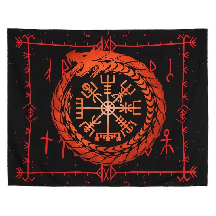 Silvari Ouroboros Wall Tapestry - Viking Compass Vegvisir 75x100