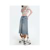 Women High Waist Wide Leg Denim Culottes Casual Light Blue Jeans
