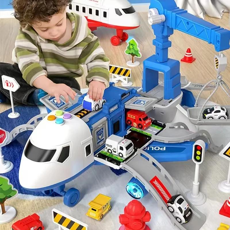 Theme Plane Model Transformation Aircraft Toy Car Multifunctional Music Simulation DIY Track Inertia Boys Children Toys Gift