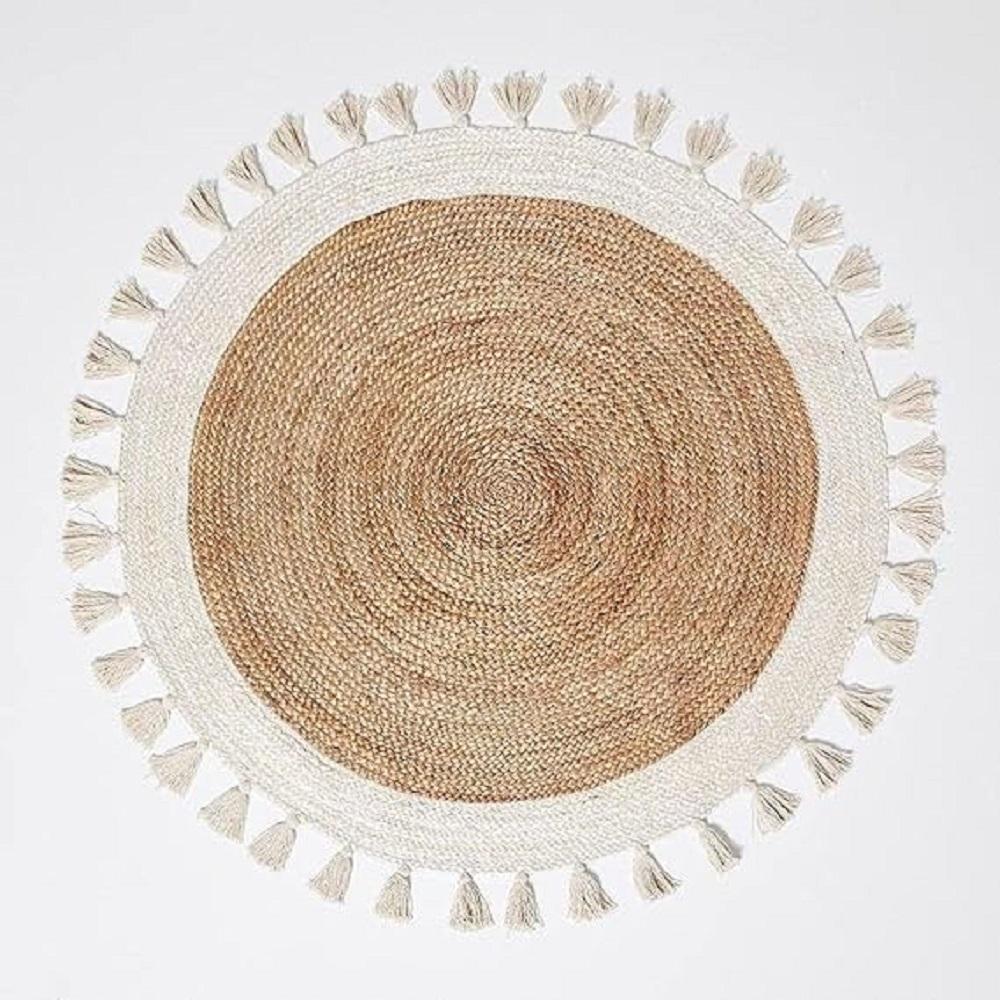 

Джутовый круглый ковер ручной работы, натуральный ковер для любого пространства, деревенский декор для любой площади. 210 cm x210 cm (7x7 feet) белый/бежевый