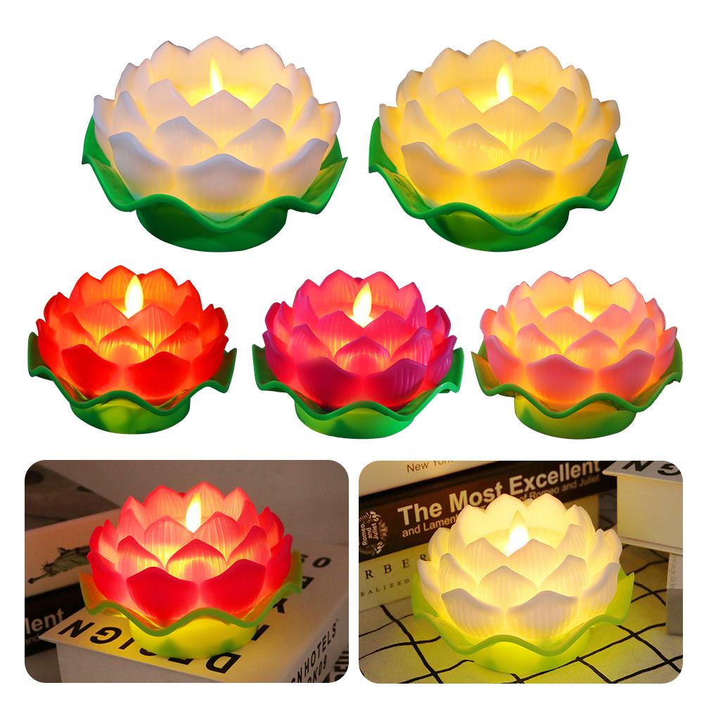 LED Lotus Candles Battery Operated Flameless LED Buddha Lotus Flower Light Creative Simulation Lotus Night Light Home Decoration