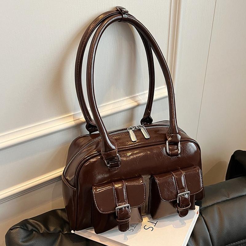 Retro PU Leather Double Pockets Underarm Bags For Women 2026 Winter Y2K New Korean Fashion Female Shoulder Bag Stylish Handbags