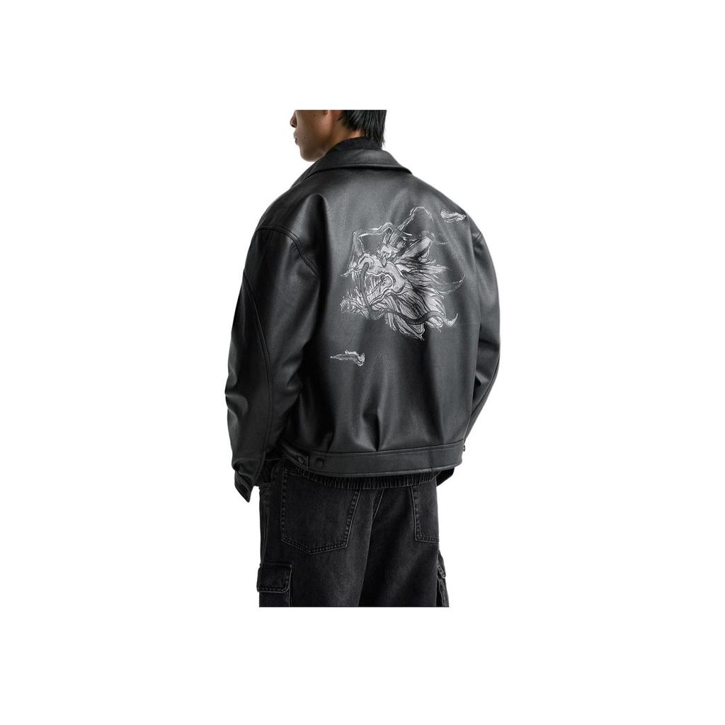 Zara SS24 Year Of The Dragon Limited Edition Lapel Printed Faux Leather Jacket Men Jacket Black 5320552-800