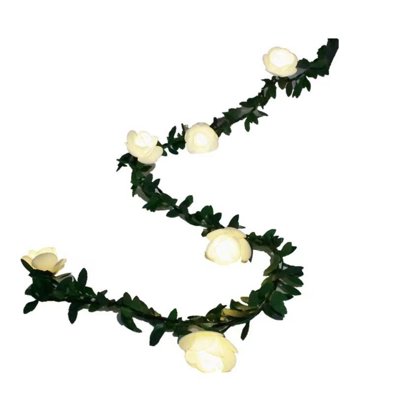 LED White Foam Rose Vine String Lights - Indoor Wedding & Balcony Decor