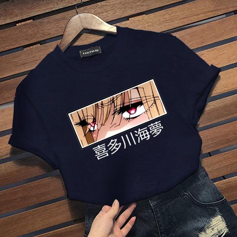 Dámské nové módní anime tričko s potiskem očí Kitagawa Marin, ležérní venkovní pouliční anime tričko Harajuku, top