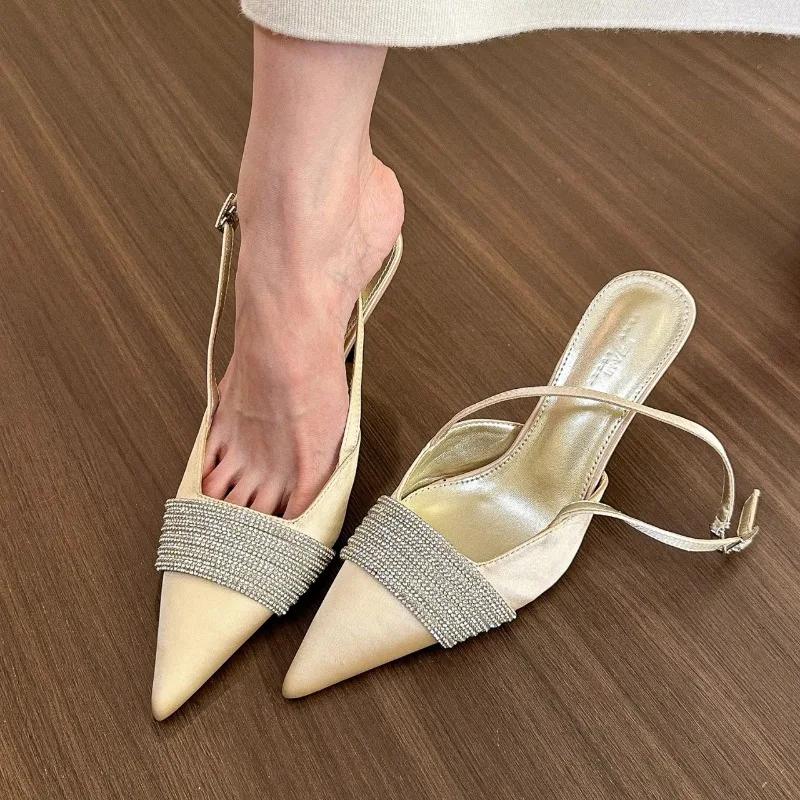 Fashion 2024 Brand Ladies Shoes Buckle Strap Women's Sandals Fashion Crystal Dress Sandals Women Sexy Pointed Toe Plus Size Heels Women