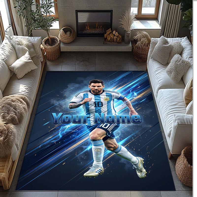 Lionel Messi Aufgedruckter Kristall-Samt Teppich Rutschfester Kristall-Samt Teppich Für Sofa Schlafzimmer Innen Haus Dekoration